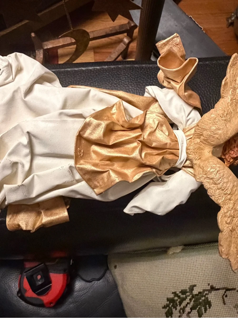 Vtg Pair Cartapesta Christmas Tree Topper Fabric Angel Mache Statue Italy